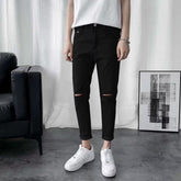 Men Jeans Summer Thin Black Ripped Jeans